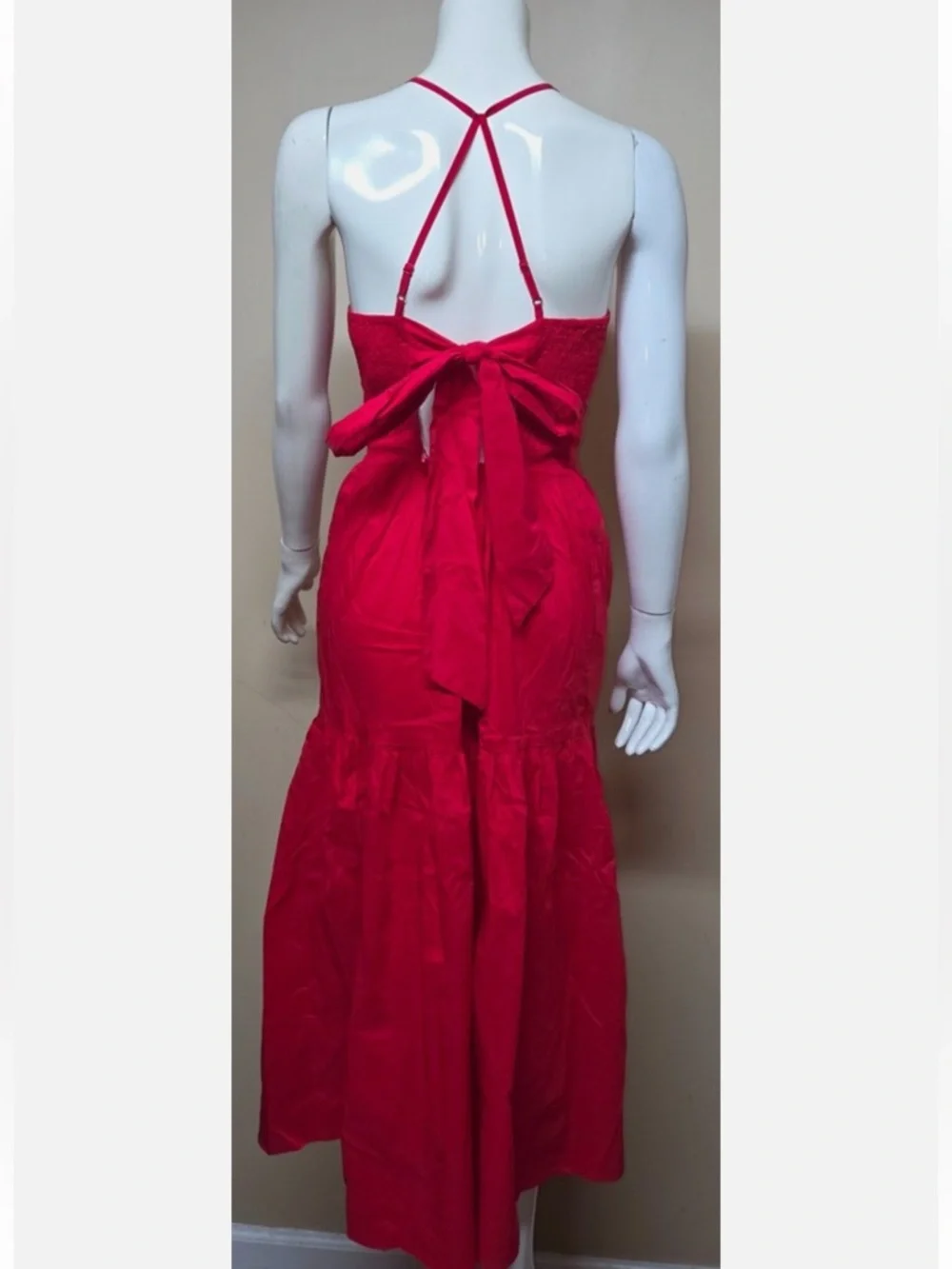 NEW Evereve Red Open Back Tiered Dress S | Coastal Cottagecore, Vacation Style